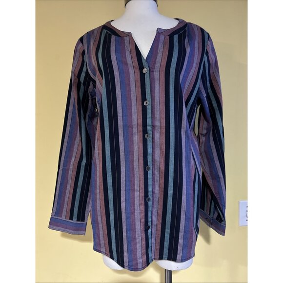 Christopher Banks Shirt Womens Colorful Striped Mandarin Collar Work Job L - Picture 1 of 9